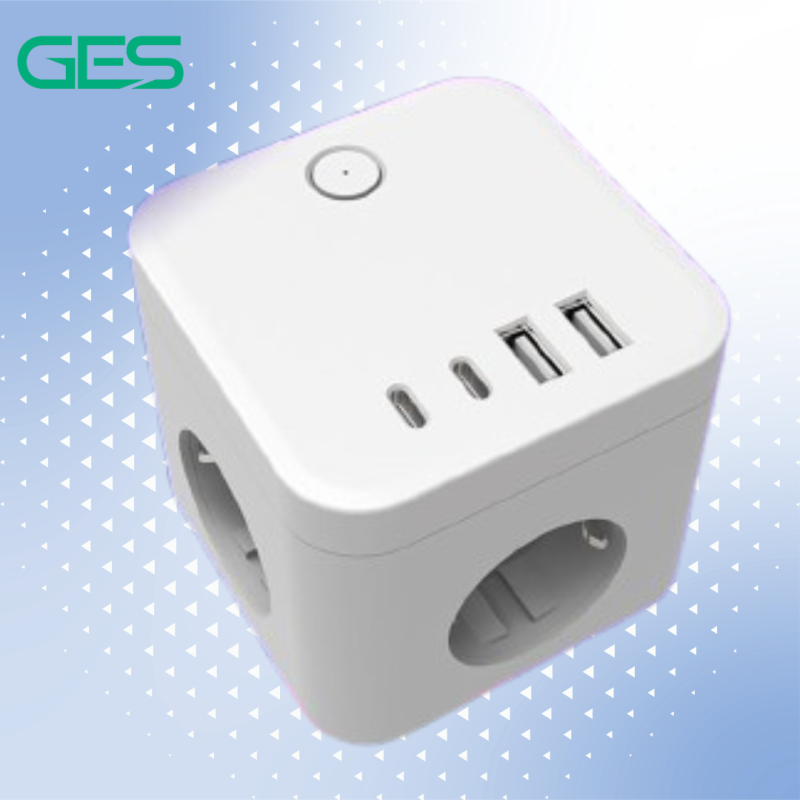 GM3CU-NR | GES Multifunctional Surge Protector 3 Outlets Shucko, 230V, 2 Type A USB, 2 Type C USB, 2M Cable