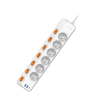 GM6CU-NR | GES Multifunctional Surge Protector 6 Outlets Shucko, 230V, 2 USB A, 1 USB C, 1.5M Cable