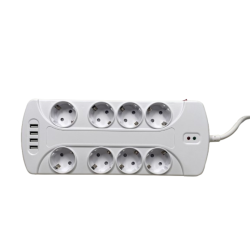 GM8U-NR | GES Multifunctional Surge Protector 8 Outlets Shucko, 230V, 4 USB A, 2M Cable