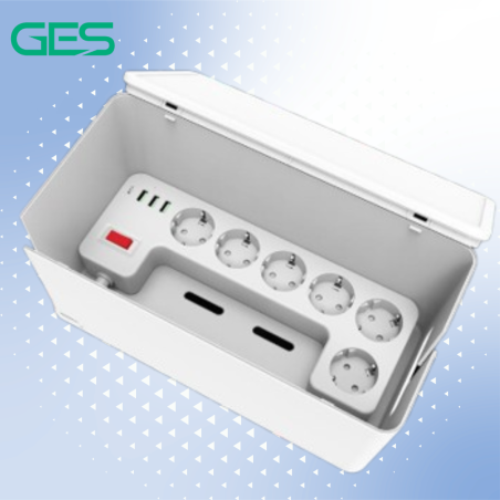 GM6CU-SR | GES Multifunctional Surge Protector 6 Outlets Shucko, 230V, 3 USB A, 1 USB C, 2M Cable with Box